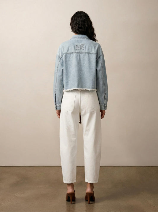 Cropped button-up denim shirt