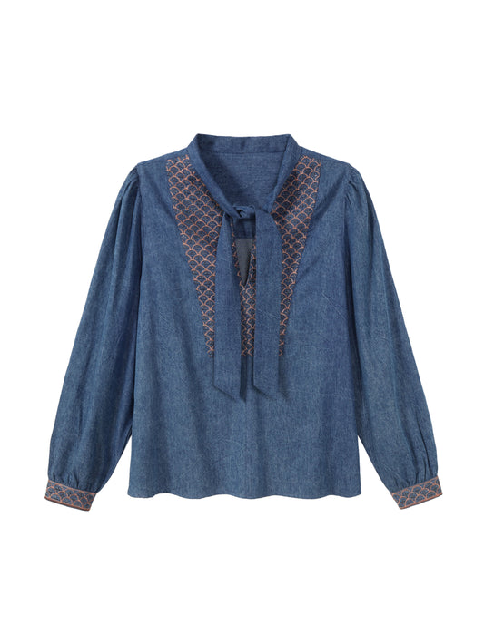 Embroidered Denim Tie Shirt