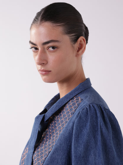 Embroidered Denim Tie Shirt