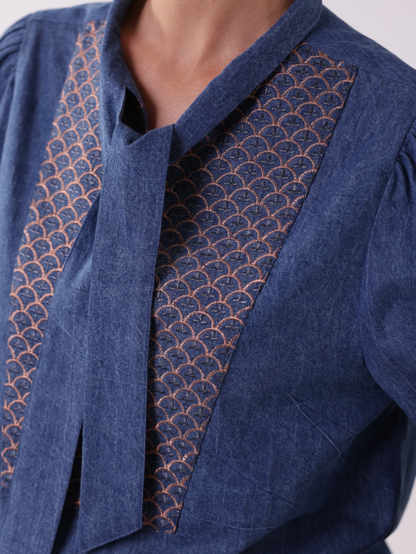 Embroidered Denim Tie Shirt