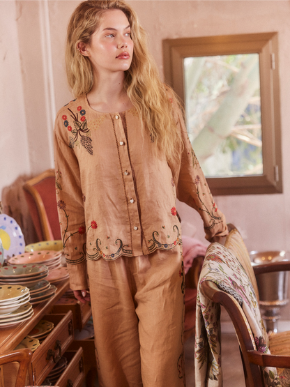 Embroidered linen shirt