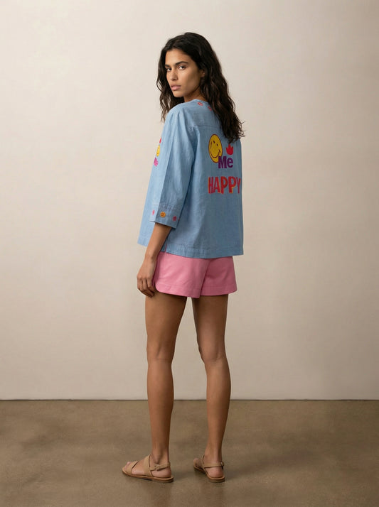 Lily Embroidered Boxy Denim Shirt