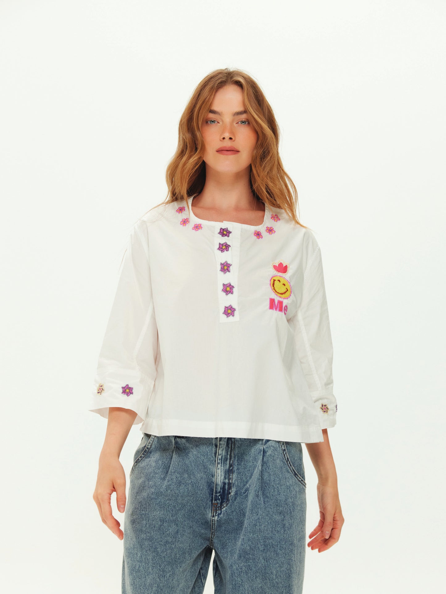 Lily Embroidered Boxy Denim Shirt