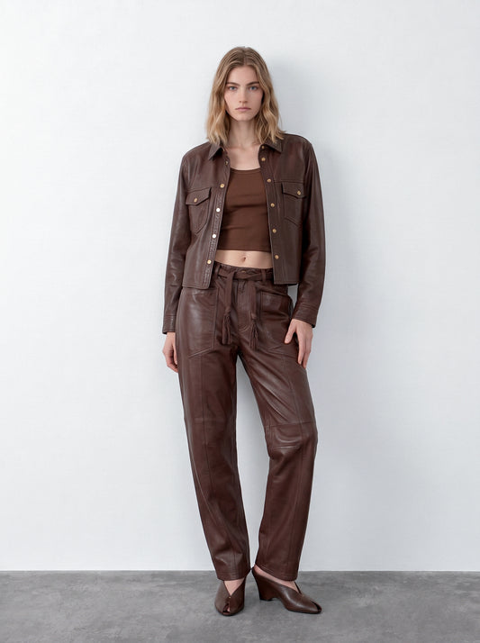 Button-down leather shirt