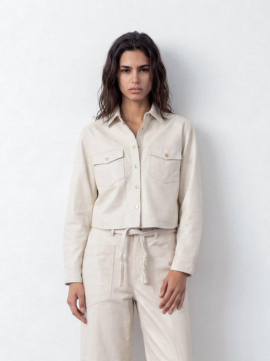 Button-down leather shirt