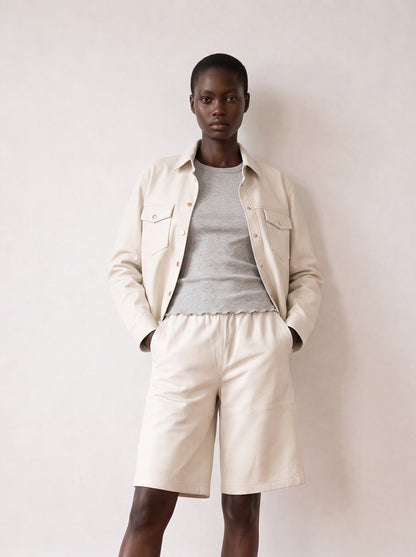 Button-down leather shirt