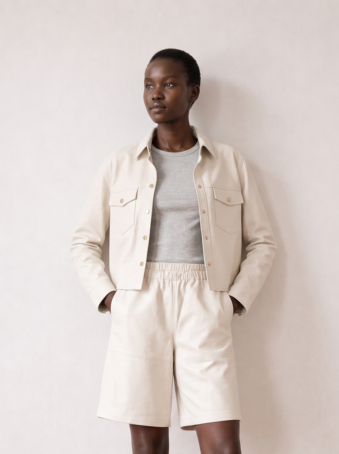 Button-down leather shirt