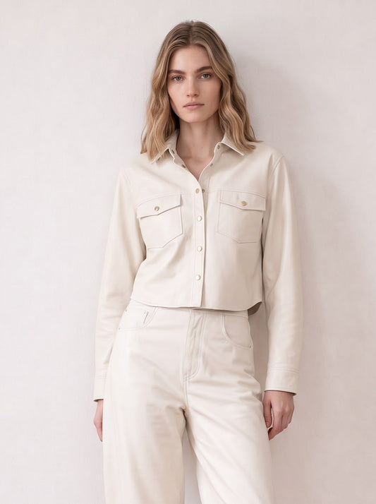 Button-down leather shirt