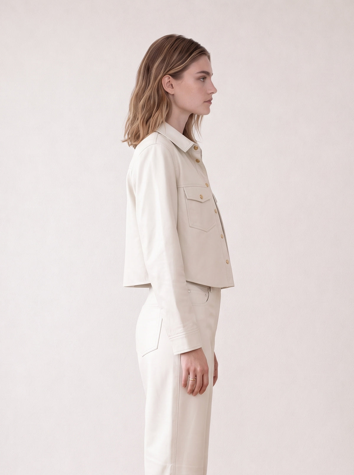 Button-down leather shirt