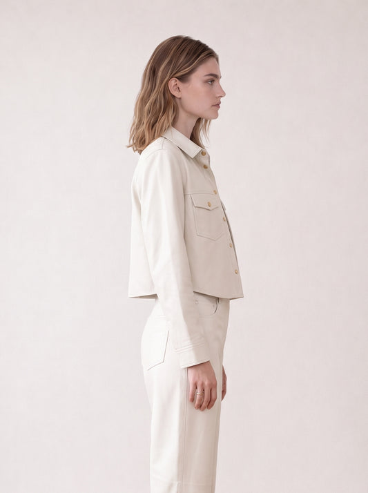 Button-down leather shirt