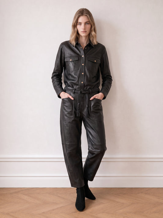 Button-down leather shirt