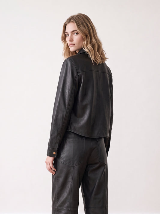 Button-down leather shirt