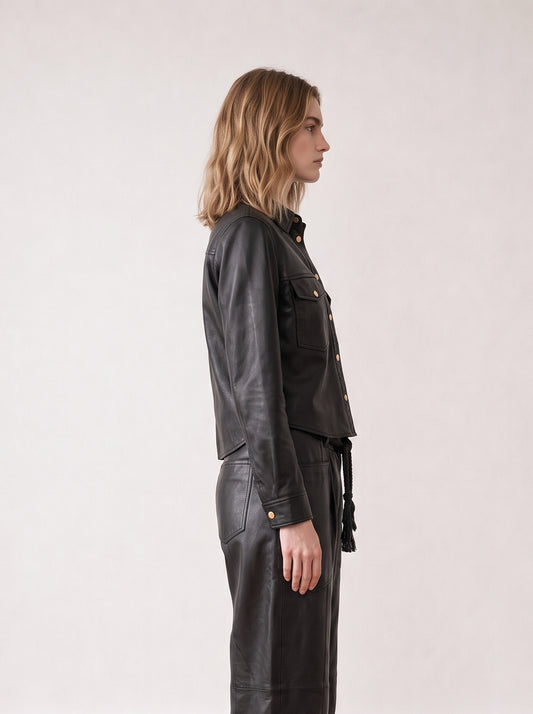 Button-down leather shirt