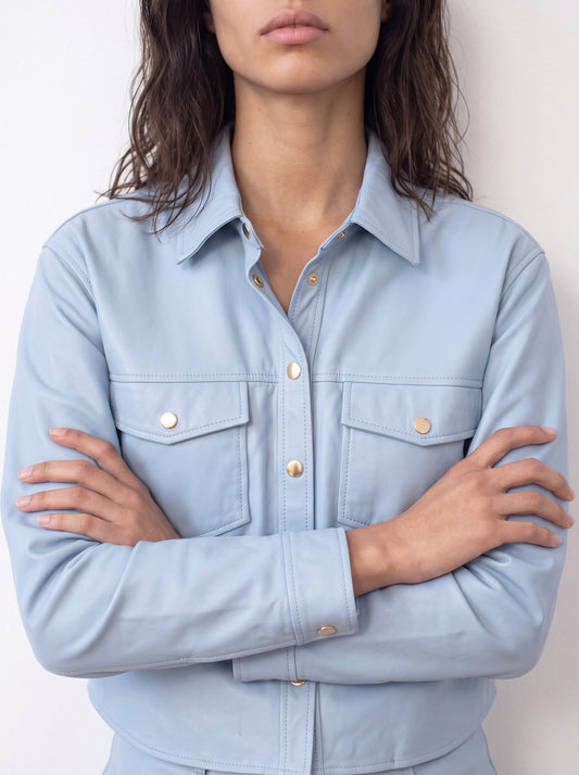 Button-down leather shirt