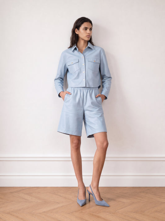 Button-down leather shirt