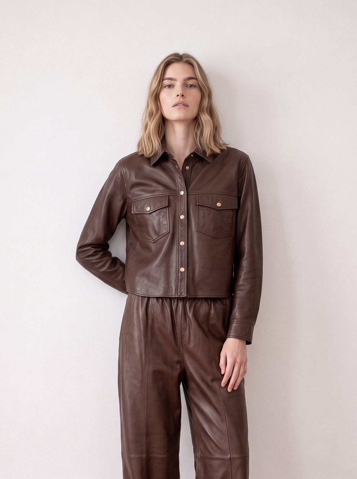 Button-down leather shirt