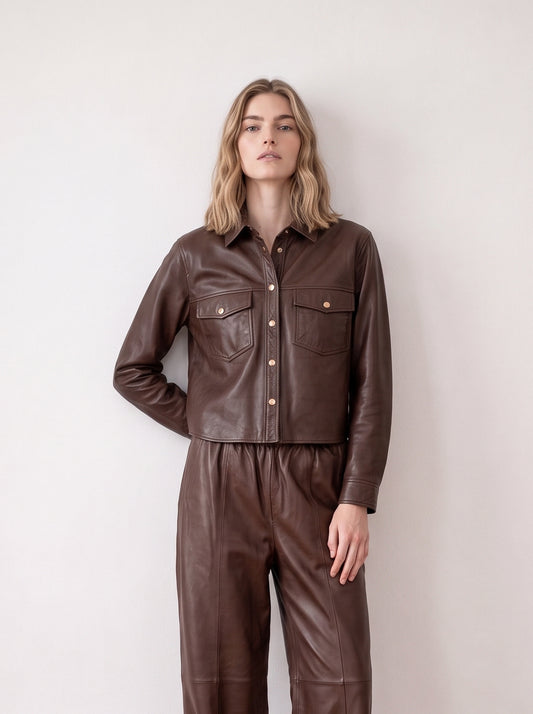 Button-down leather shirt
