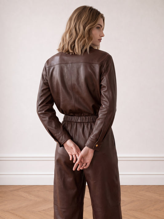 Button-down leather shirt