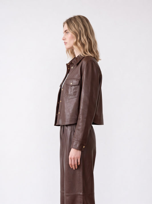 Button-down leather shirt