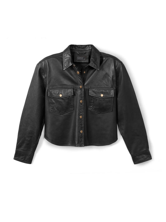 Button-down leather shirt