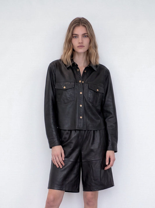 Button-down leather shirt
