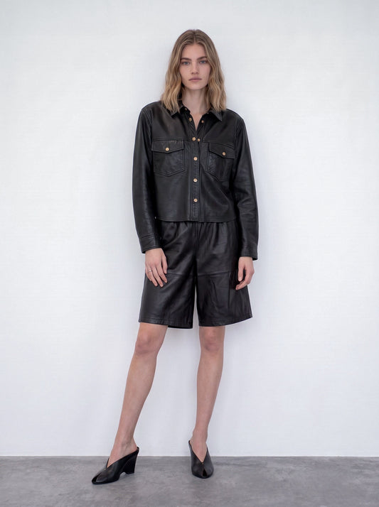 Button-down leather shirt