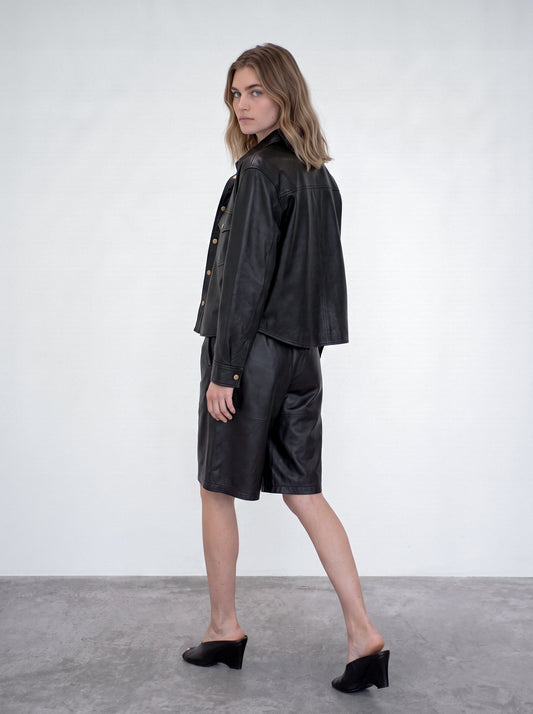 Button-down leather shirt