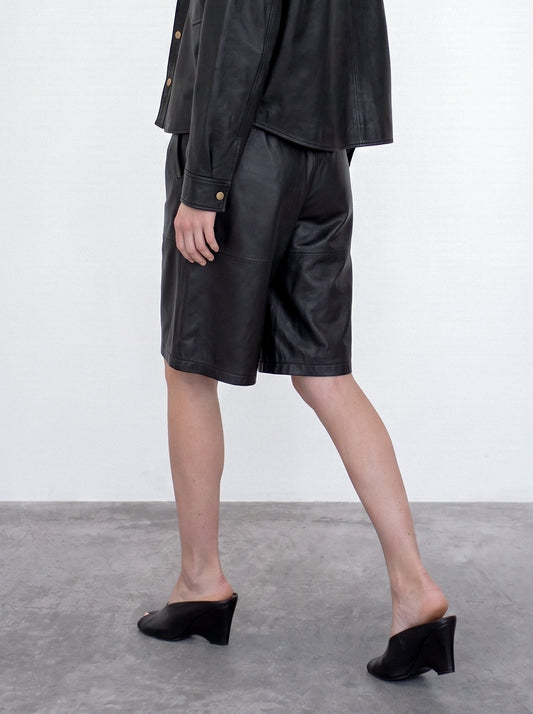Button-down leather shirt