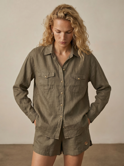 Utility linen shirt with pockets