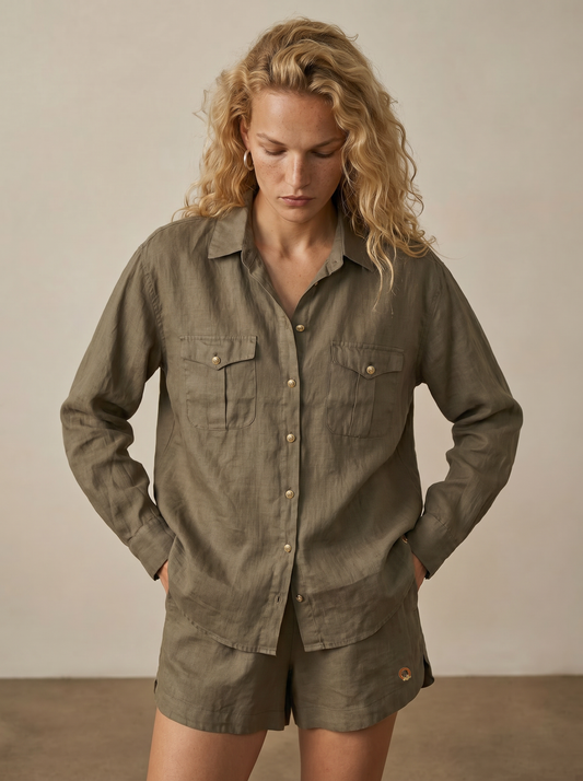Utility linen shirt with pockets