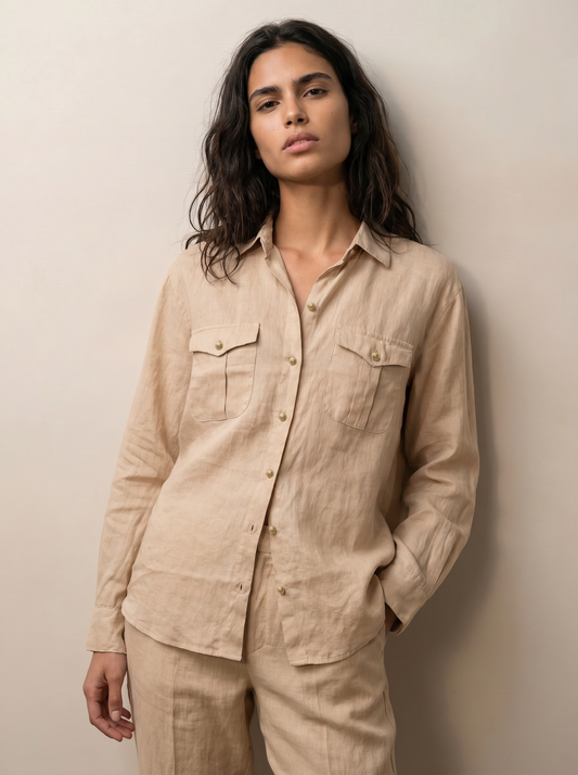 Utility linen shirt with pockets