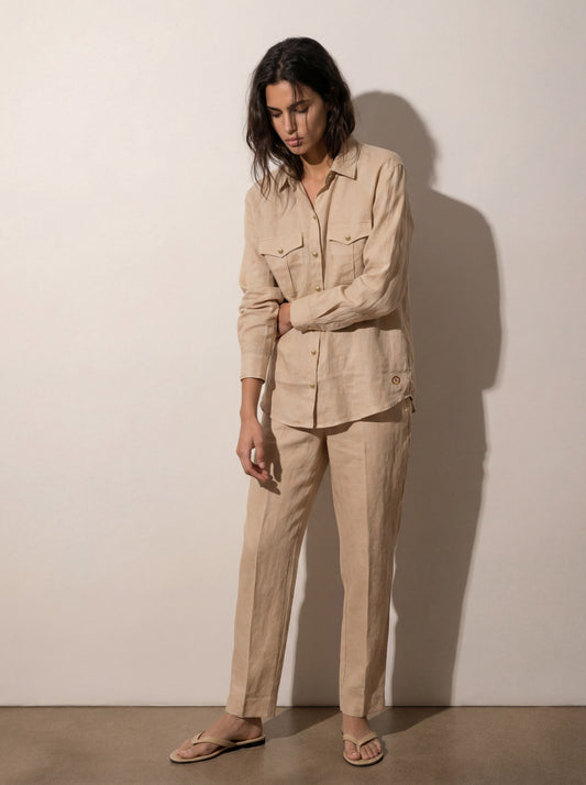 Utility linen shirt with pockets