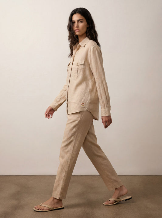 Utility linen shirt with pockets