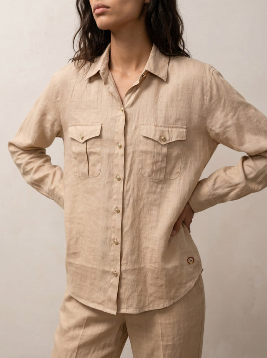 Utility linen shirt with pockets