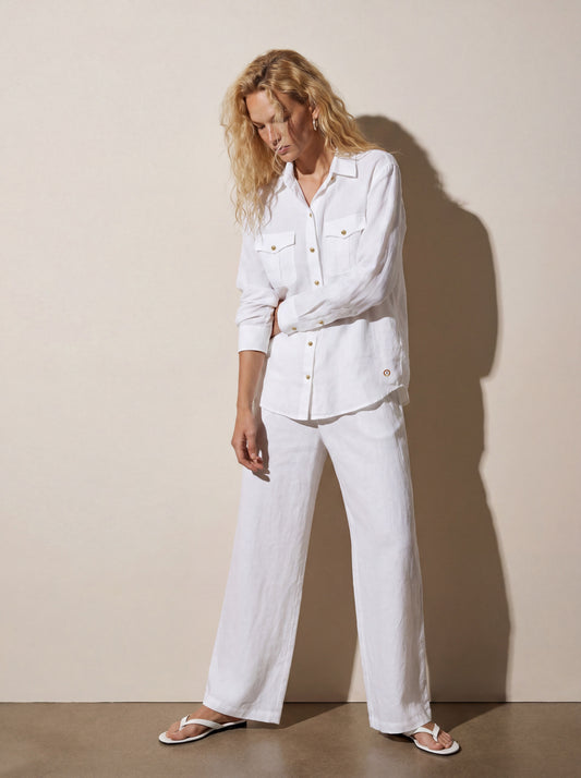 Utility linen shirt with pockets