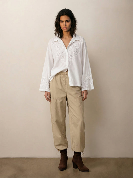 חולצה מכופתרת שילוב רקמות