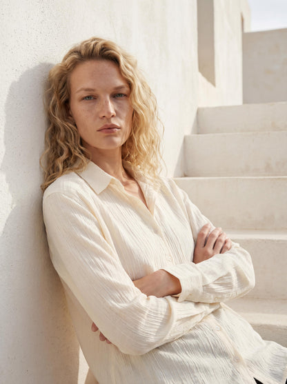 Crinkle button-down shirt