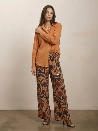 Crinkle button-down shirt