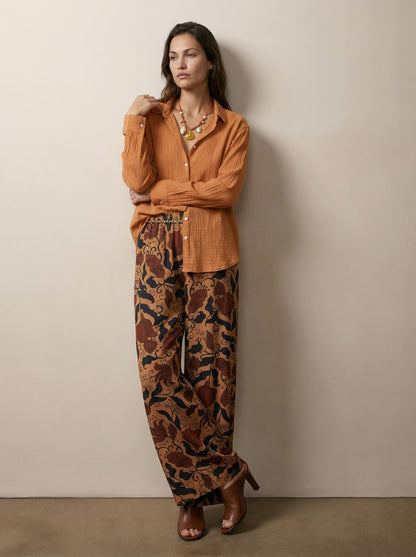 Crinkle button-down shirt