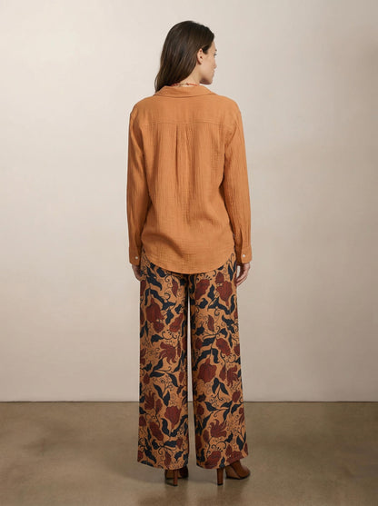 Crinkle button-down shirt