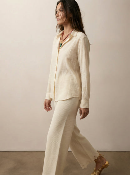 Crinkle button-down shirt