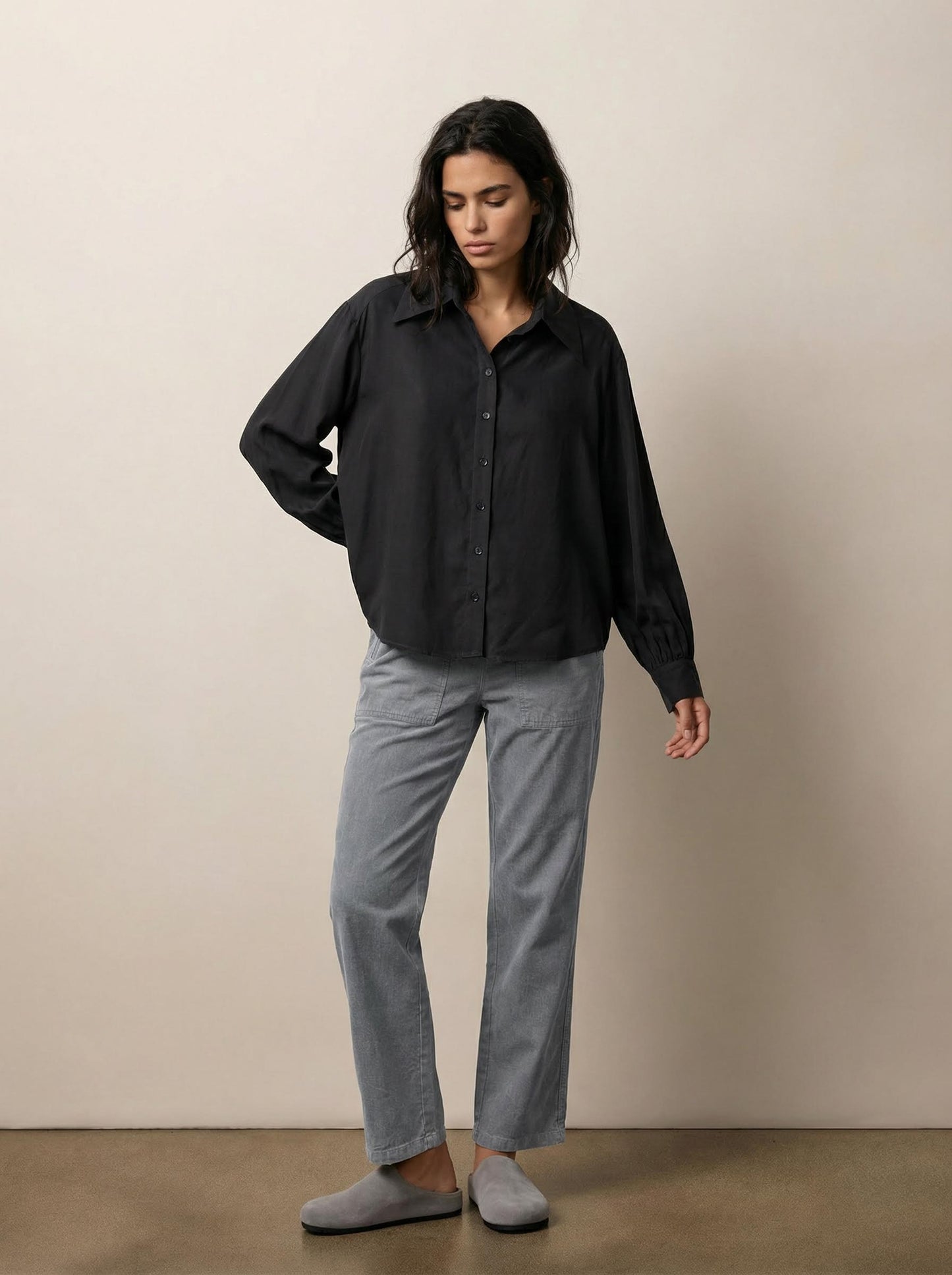 Button-down silk shirt