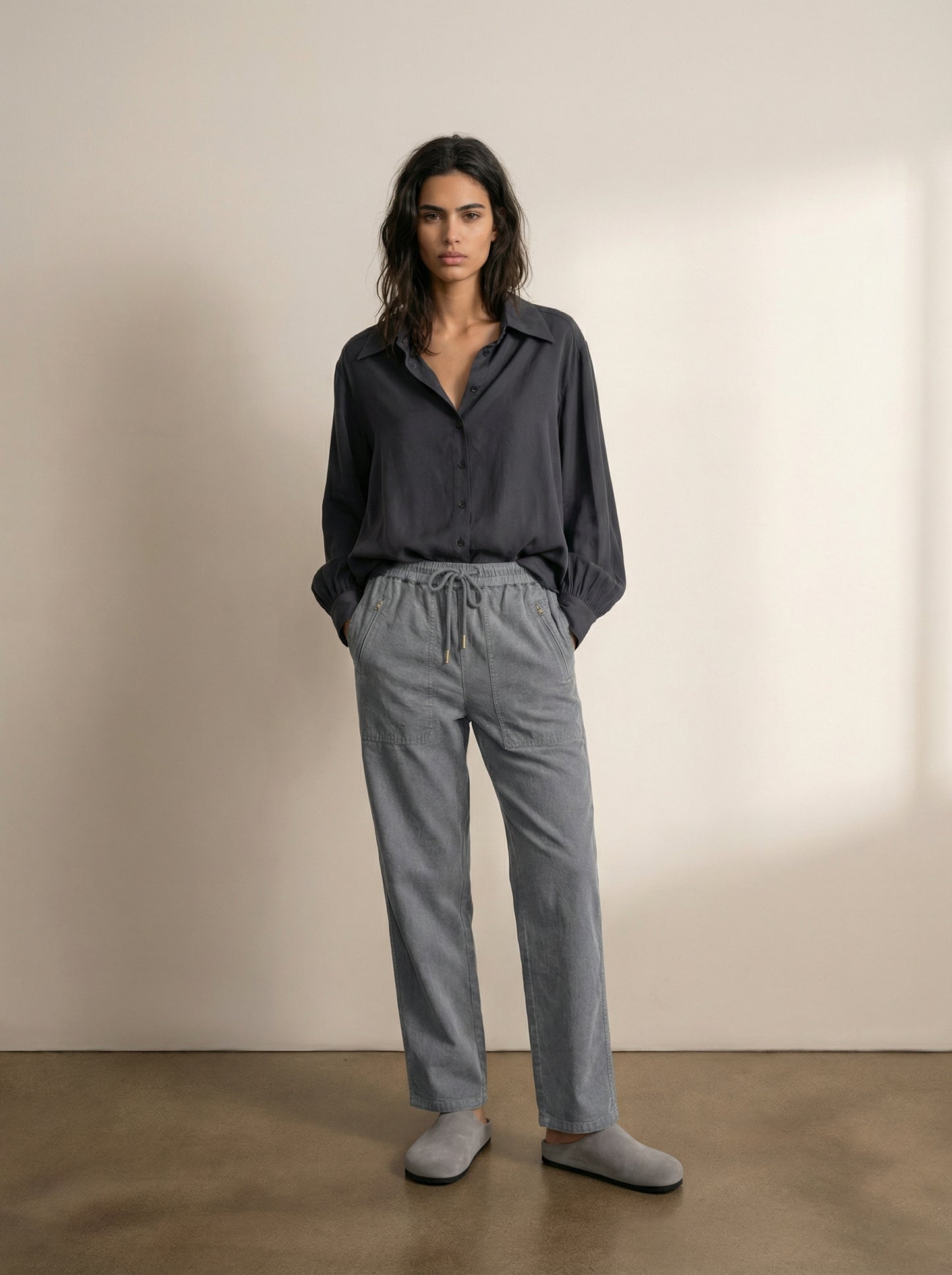 Button-down silk shirt