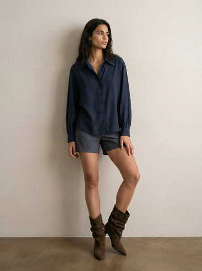 Button-down silk shirt