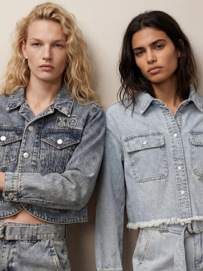 Cropped button-up denim shirt