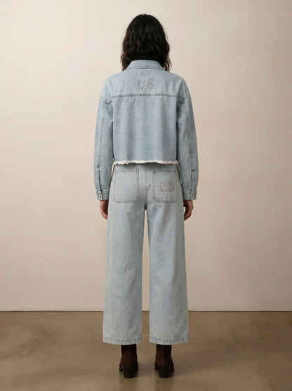 Cropped button-up denim shirt