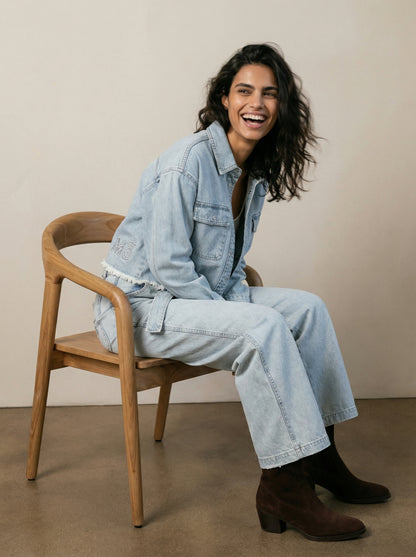 Cropped button-up denim shirt