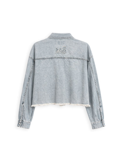 Cropped button-up denim shirt