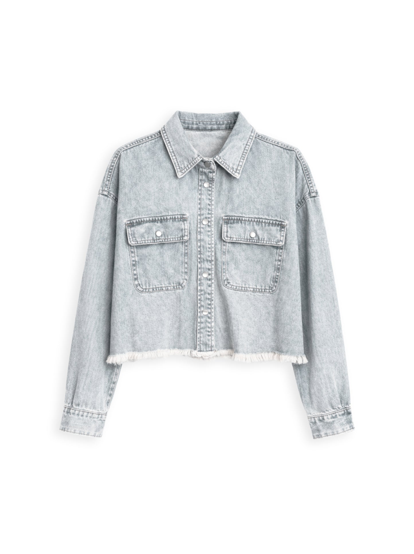 Cropped button-up denim shirt