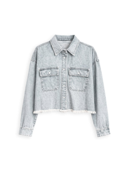 Cropped button-up denim shirt